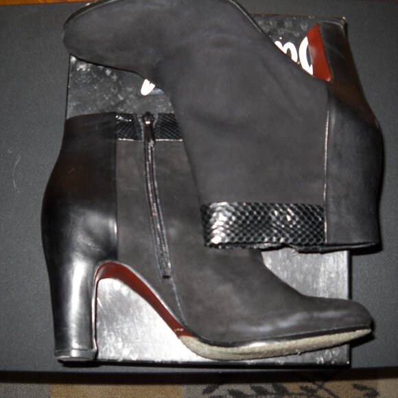 Sam Edelman Shay Women Leather Ankle Black Boots Block Heel - Picture 1 of 6